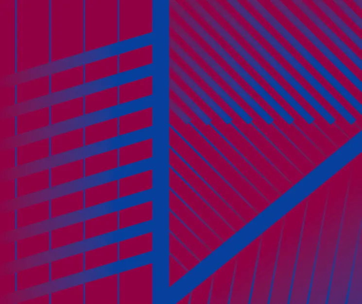 Plum and blue architectural line illustration for Coffee Chats